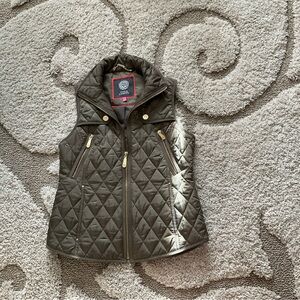 Vince Camuto Olive Quilted Vest with Gold Details